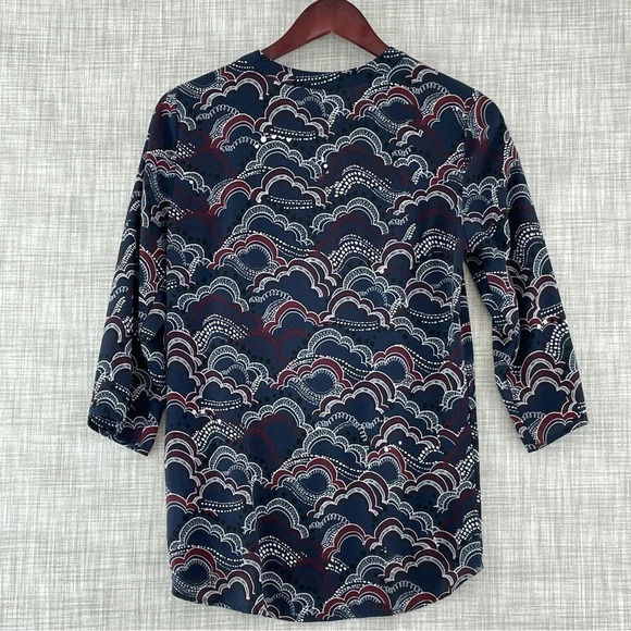 Express 3/4 sleeve 1/2 zip crew neck chiffon blouse women's XS. 9200 - Picture 2 of 9